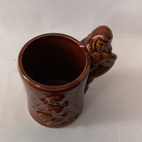 Vintage Ceramic Risque Mug w Handle and Design on One Side, Brown Glaze Japan - Picture 2 of 5